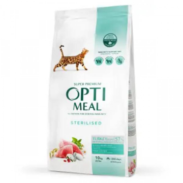 OPTIMEAL сухий корм  для стерилізованих котів індичка та овес 10 кг ЦІНА за 1кг