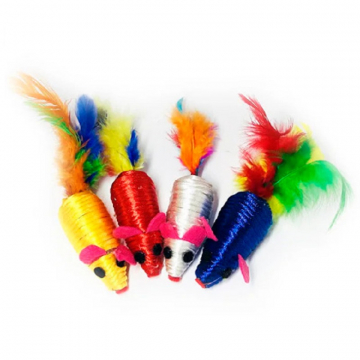 Іграшка для кішок Миша нейлонова кольорова з пером 6 см FOX NT662