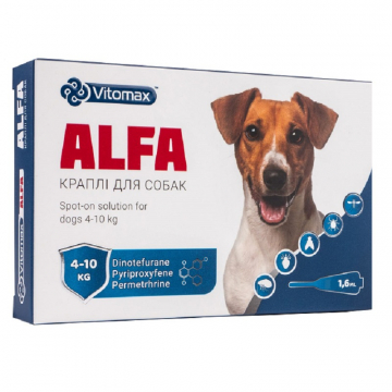 Краплі протипаразитарні Альфа Alfa для собак 4–10 кг 1,6 мл*1 ампула Vitomax