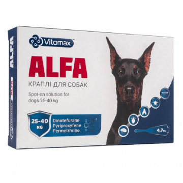 Капли противопаразитарные Альфа Alfa для собак 25 – 40 кг 4,7 мл*1 ампула Vitomax