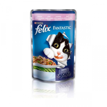 Влажный корм для котов и кошек Felix Fantastic с форелью и зелеными бобами в желе пауч 85 г