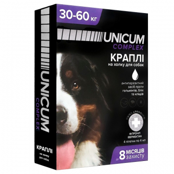Капли от блох клещ гельм на хол Уникум комплекс Unicum complex для собак 30-60кг 4 амп/упак