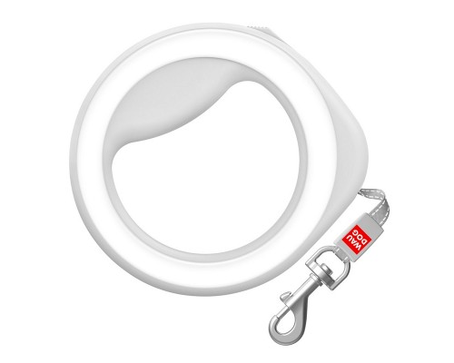 Повідець-рулетка для собак WAUDOG R-leash, кругла, XS-M, до 40 кг, 2,9 м, світловідбиваюча стрічка білий/812715															