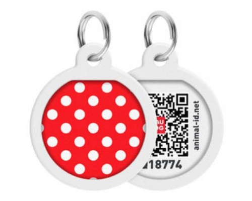 Адресник для собак та котів металічний WAUDOG Smart ID з QR паспортом, малюнок "Горох", круг, Д 25 мм/0625-0208																