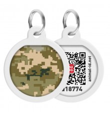Адресник для собак і котів металевий WAUDOG Smart ID з QR паспортом, малюнок "Мілітарі", коло, Д 25 мм/225-4026																
