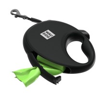 Повідець-рулетка для собак WAUDOG R-leash з контейнером для пакетів, світловідбивна стрічка, S, до 12 кг, 3 м, чорний/26271																
