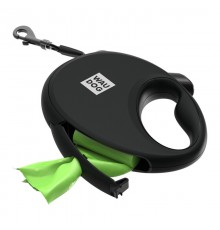 Повідець-рулетка для собак WAUDOG R-leash з контейнером для пакетів, світловідбивна стрічка, S, до 12 кг, 3 м, чорний/26271																