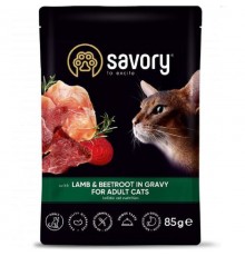 Корм для котов Adult Cat Pouch with Lamb & Beetroot in Gravy мясо ягненка со свеклой в соусе 85 г Savory