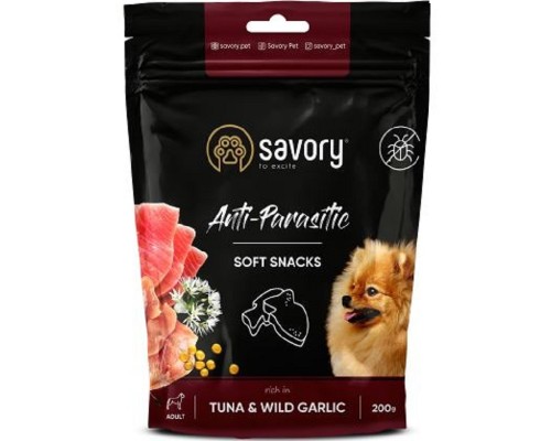 Ласощі для собак м’які Сейворі Savory антипаразитарний ефект тунець дикий часник 200 г		