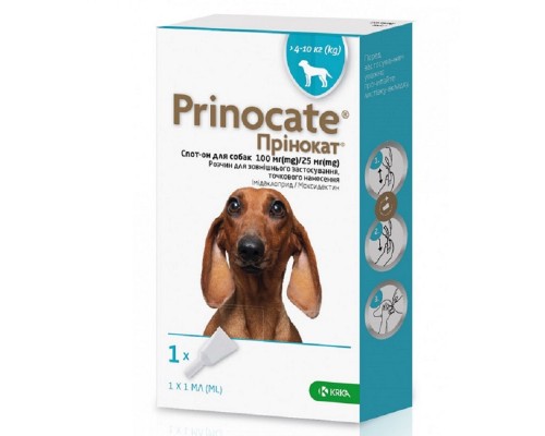 Капли на холку Принокат Prinocate от внешних и внутренних паразитов для собак 4-10 кг 1 мл №1 KRKA