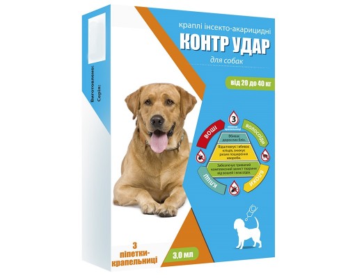 Капли на холку для собак 20-40 кг Контр Удар 3 мл профилактика и лечение при поражении эктопаразитами №3 Круг