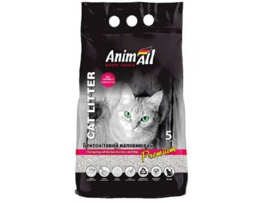 Наповнювач для котячого туалету AnimAll Бентонітовий комкуючий  без аромату 5 л Білий