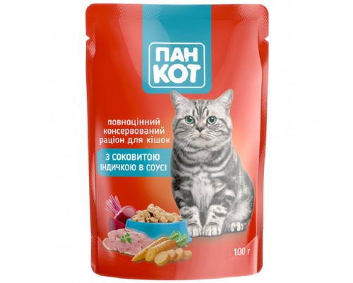 Корм для котов с сочной индейкой в соусе 100 г Пан Кот