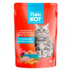 Корм для котов с сочной уткой в желе 100 г Пан Кот