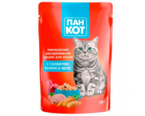 Корм для котів Пан Кіт качка  у желе 100г