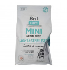 Сухой корм для собак Mini Grain Free Light and Sterilised Rabbit and Salmon с кроликом и лососем Brit Care 2 кг