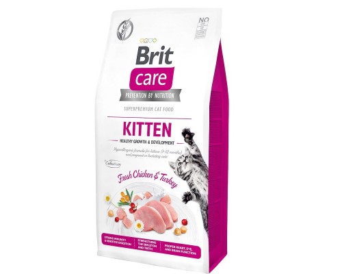 Сухой корм для котят Kitten Healthy Growth and Development Fresh Chicken and Turkey со свежей курицей и индейкой 2 кг Brit Care