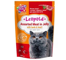 Корм для взрослых котов мясное ассорти с ягненком и сердцем в желе 100  г Леопольд