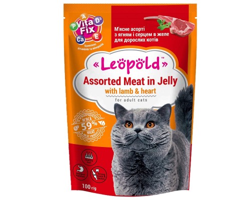 Корм д/кот Леопольд ягненок сердце желе пауч100г/24ящ Л108К