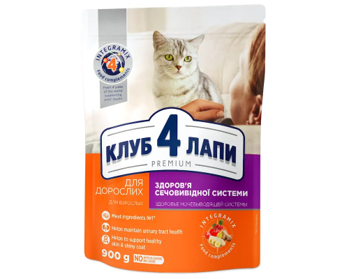 Сухой корм для котов Adult Cats Urinary Health профилактики мочекаменной системы 900 г Клуб 4 лапы