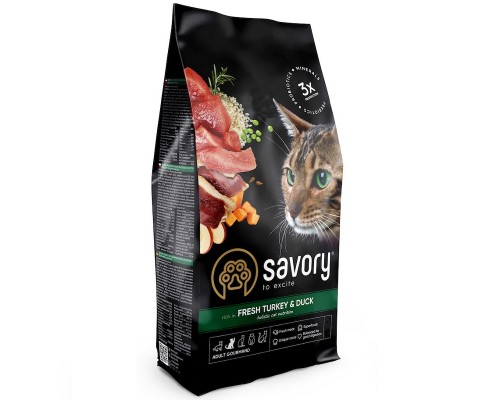 Корм SAVORY сухий для котів гурманів зі свіжою індичкою та качкою 400г