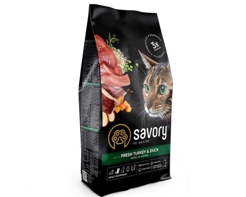 Корм Сейворі SAVORY сухий для котів гурманів зі свіжою індичкою та качкою 2кг 30051