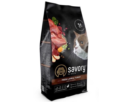 Сухой корм для котов с чувствительным пищеварением Adult Cat Sensitive Digestion Fresh Lamb & Turkey из свежего мяса ягненка и индейки 2 кг Savory