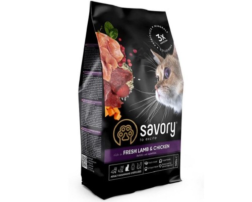 Корм SAVORY сухий для стерилізованих котів зі свіжим ягням і куркою 0.4кг 30105