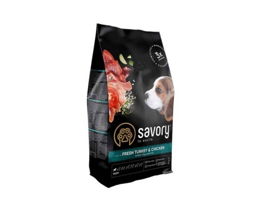Корм Сейворі SAVORY сухий для цуценят усіх порід зі свіжою індичкою і куркою 1 кг