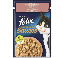Корм для котов Felix Sensations Sauces с лососем и креветками в соусе 85 г Purina