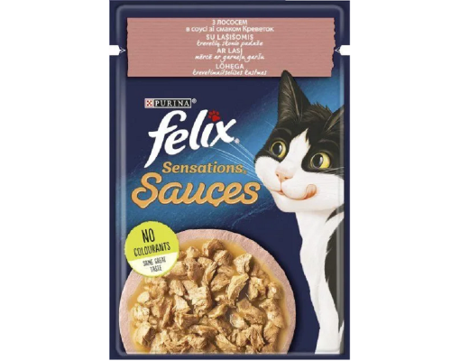 Корм для котов Felix Sensations Sauces с лососем и креветками в соусе 85 г Purina