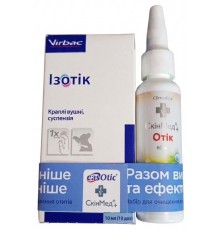 Изотик Easotic капли для лечения отитов у собак 10 мл Virbac+Отик СкинМед Otic лосьон для чистки ушей 130 мл SkinMed