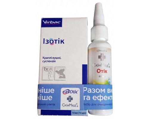 Изотик Easotic капли для лечения отитов у собак 10 мл Virbac+ Лосьйон для вух собак і котів Otic SkinMed для гігієнічної та профілактичної обробки 130 мл Cymedica