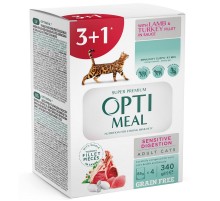 Корм для котов 3+1 Adult Cats Sensitive Digestion Lamb and Turkey с ягненком и филе индейки в соусе 340 г Optimeal