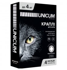 Капли на холку для кошек до 4 кг Unicum Рremium от блох и клещей №3 Unicum