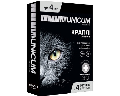 Капли на холку для кошек до 4 кг Unicum Рremium от блох и клещей №3 Unicum
