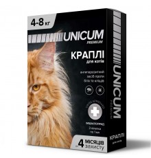 Капли на холку Unicum premium от блох и клещей для кошек 4-8 кг №3 Unicum