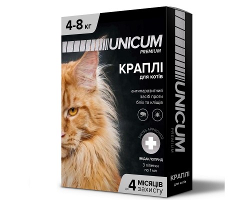 Капли на холку Unicum premium от блох и клещей для кошек 4-8 кг №3 Unicum