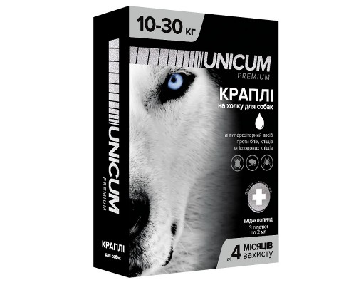 Краплі від бліх і кліщів на холку Унікум преміум Unicum premium для собак 10-30 кг №3 UN008