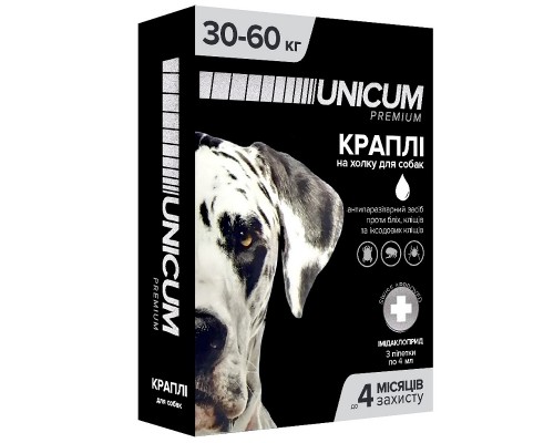 Краплі від бліх і кліщів на холку Унікум преміум Unicum premium для собак 30-60 кг №3 