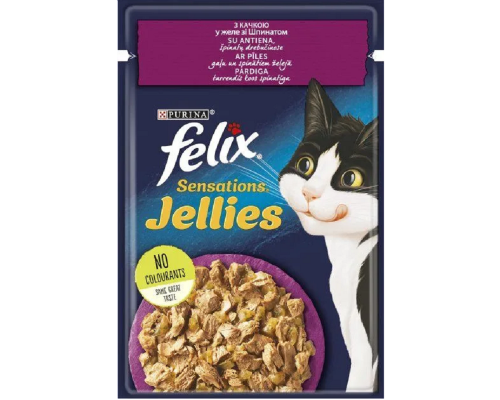 Корм для котов Felix Sensations Jellies с уткой и шпинатом в желе 85 г Purina