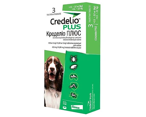 Таблетки жевательные для собак 11-22 кг Credelio от блох и клещей №3 Elanco (под заказ 3 рабочих дня)
