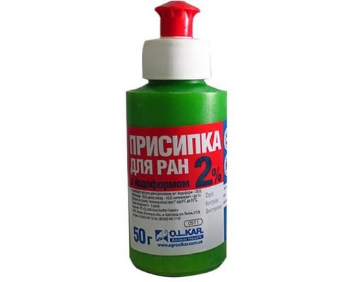 Порошок Присыпка с йодоформом 2%  для ран у животных 50 г O.L.KAR