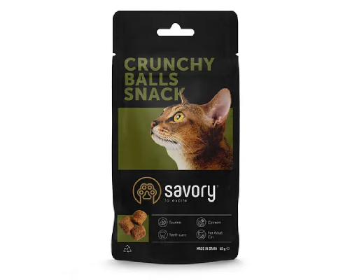 Ласощі для котів Cats Snacks Salmon Snack Crunchy Balls для дорослих вибагливих котів, кульки з котячою м'ятою, 60 г SAVORY