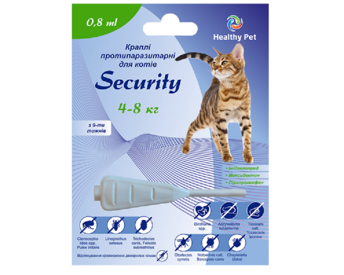Краплі  Security для котів  от 4 до 8 кг 1мл  HEALTHY PET