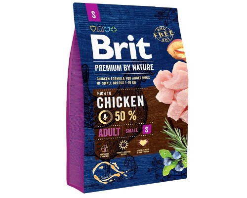 Сухой корм для собак до 10 кг Adult S с курицей 3 кг Brit Premium