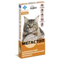 Капли на холку для котов 4-8 кг МегаСтоп ProVet от блох клещей глистов 1 мл №4 Природа