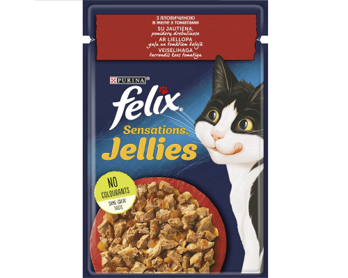 Корм для котов Felix Sensations Jellies с говядиной и томатами в желе 85 г Purina