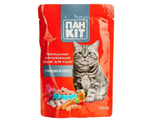 Корм для котов с сочной рыбой в соусе 100 г Пан Кот