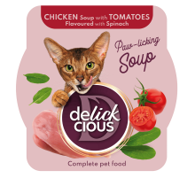 Корм для котов Chicken Soup with Tomatoes Flavoured with Spinach суп из курицы с томатами и добавлением шпината 80 г Delickcious